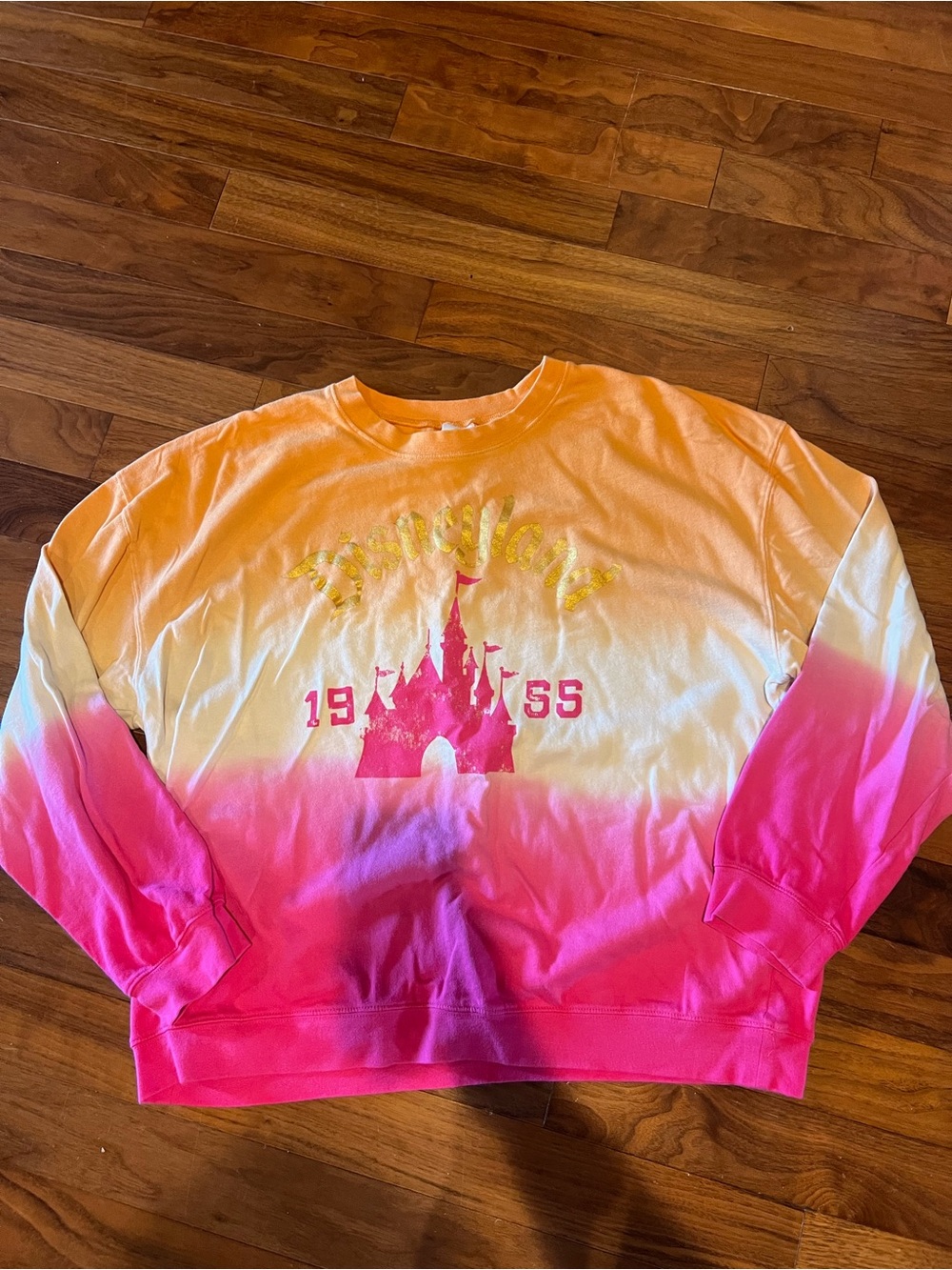 Disney Ombre Pink White Orange Castle Pullover Sweatshirt
